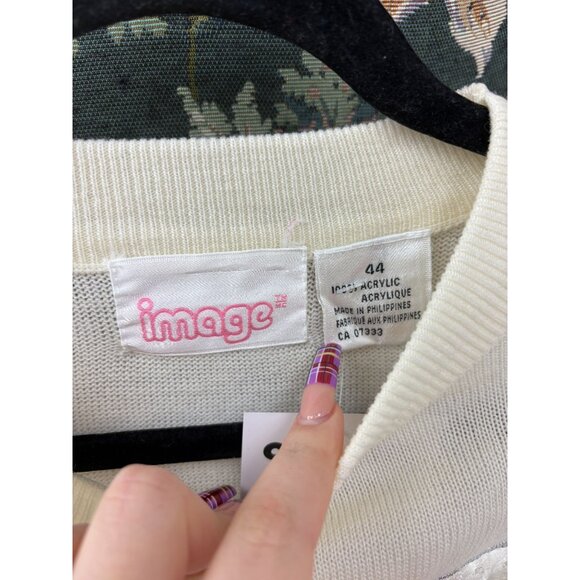 Vintage Image 3d Sequin White Sweater - Picture 2 of 2